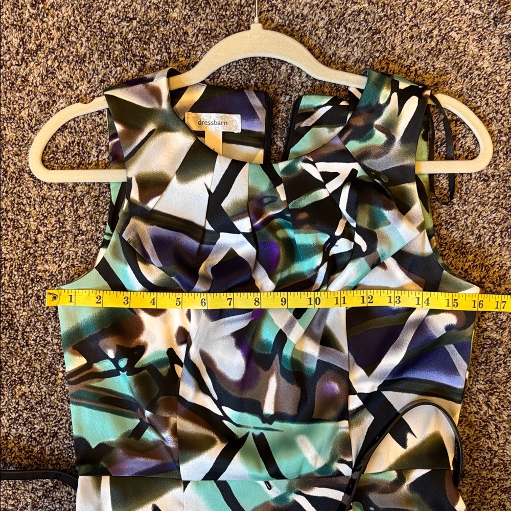 Teal Purple Black Sheath Dress size 4 zip up back w patent leather belt - Picture 12 of 13